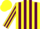 Silk - Yellow and maroon stripes, maaroon stripe on sleeves, yellow cap