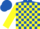 Silk - Royal blue, yellow 'ejs', yellow blocks on sleeves, royal blue cap