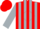 Silk - Red, silver stripes, silver 'sr' in horseshoe, red diamond stripe on silver sleeves, red cap