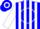 Silk - Blue, white circle and emblem, white stripes on sleeves, white cap, blue hoop