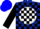 Silk - Dark blue, black r on white ball, black blocks on sleeves, blue cap
