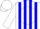 Silk - White and blue stripes, blue 'dek' on white ball, white cap