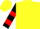 Silk - Yellow, black 'sp', red bars on sleeves, yellow cap