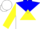 Silk - White, blue & yellow triangle, blue yoke, blue & yellow bands on sleeves, white cap