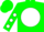 Silk - Green, green 'e' on white ball, white dots on sleeves, green cap