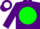 Silk - Purple, white 'jd jd' on green ball, purple sleeves