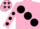 Silk - PINK, large black spots & spots on sleeves, pink cap, black stars