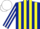 Silk - Dark blue and yellow stripes, dark blue and white striped sleeves, white cap