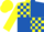 Silk - Yellow and royal blue quarters, royal blue blocks on yellow sleeves, yellow cap