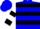 Silk - Blue, white and black hoops, white and black bars on sleeves, blue cap
