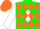 Silk - Green, orange 'bb' on white diamond, orange diamonds on white sleeves, orange cap