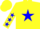 Silk - Yellow, blue 'fate' and star, blue stars on sleeves, yellow cap