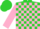 Silk - Lime green, pink p, pink blocks on sleeves, lime green cap