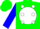 Silk - Green, white dots , blue 'sf' on white ball, white ball on blue sleeves, green cap