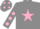 Silk - grey, pink star, pink spots on sleeves, grey cap, pink spots