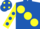 Silk - Royal Blue, large Yellow spots, Yellow sleeves, Royal Blue spots, Royal Blue cap, Yellow spots
