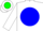 Silk - White, white 'b h' on green circled blue ball, blue band on sleeves