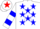 Silk - White, red and blue stars on front, red 'tu lus' inside blue star on back, blue bars on sleeves