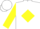 Silk - White, black circled 'af' on turquoise and neon yellow diamond, black band on yellow sleeves, white cap