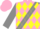 Silk - Pink, grey sash, yellow diamonds on grey sleeves, pink cap