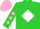 Silk - Lime green, pink diagonal sashes, black diamond-framed 'bc' on white diamond, pink diamonds on sleeves,pink cap
