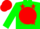 Silk - Green, white cms on red ball, red stars on green sleeves, red cap