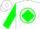 Silk - White, kelly green circle and 'hhf', green diamond seam on sleeves