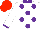 Silk - White, purple spots, collar and cuffs, scarlet cap