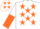 Silk - White, orange stars, white and orange halved sleeves, white cap, orange stars