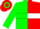 Silk - Green and red halves, white hoop, white 'aaa' on back, green sleeves