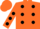 Silk - Orange, black polka dots, black stripe on orange sleeves, black dots on orange cap