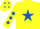 Silk - Yellow, royal blue star, diamonds on sleeves and diamonds on cap