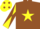 Silk - Brown, yellow star, yellow and brown diabolo on sleeves, yellow cap, brown spots