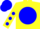 Silk - Yellow, blue ball, yellow 'l', blue dots on sleeves, yellow and blue cap