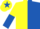 Silk - Yellow and royal blue (halved), halved sleeves, yellow cap, royal blue star