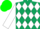 Silk - Dark green, white diamonds, white diamond seam on sleeves, green cap