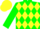 Silk - Green, yellow circled 'jr', yellow diamonds on sleeeves, yellow cap