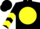 Silk - Black, playing cards emblem on yellow ball, yellow chevrons on sleeves, black cap