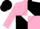 Silk - pink and black quarters, white diamond, pink sleeves, black cap