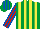 Silk - Emerald green and yellow stripes, red and royal blue striped sleeves and cap