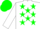 Silk - White, green horse head, green stars on white sleeves, green cap