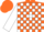 Silk - Orange, white blocks, orange 't' on white hoop, white hoop on sleeves, orange cap