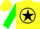 Silk - Yellow, black star circle 'cr' on back, black cuff on green sleeves