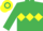 Silk - EMERALD GREEN, yellow triple diamond, hooped cap