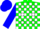 Silk - Green and white blocks, white dots on blue sleeves, blue cap