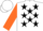 Silk - White, black stars, orange sleeves, white cap