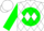 Silk - White, white 'jf' in green ball,  white diamonds on green sleeves, white cap