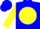 Silk - Blue, blue 'e' on yellow ball, yellow sleeves, blue cap