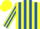 Silk - Yellow, royal blue stripes, royal blue stripe on sleeves, yellow cap