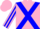 Silk - Pink, blue cross sashes, blue stripe on slvs